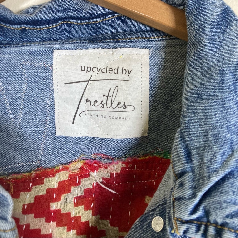 Upcycled Love Patch Denim Jacket Medium Unique NWT - image 16